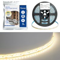 Светодиодная LED лента Feron LS512, 180SMD(2835)/м 16Вт/м 24V 5000*10*2.3мм 3000К IP65, 51825